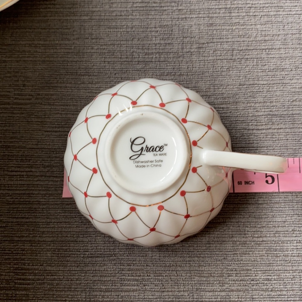 Grace Tea ware red polka dot/gold lines cup/saucer - Picture 7 of 8